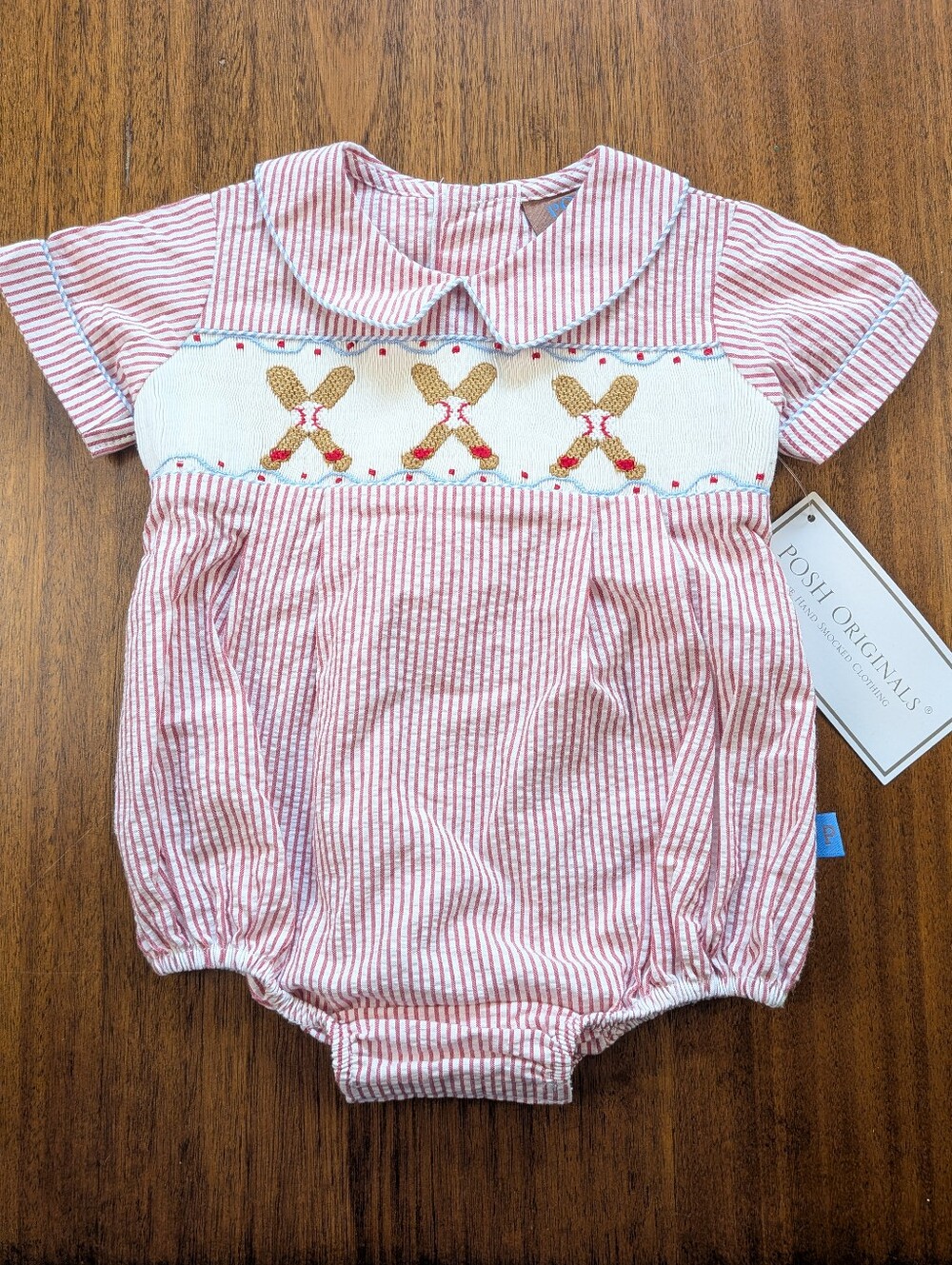 NWT Posh Originals 3M Boys Seersucker Romper 100% Cotton Red White Baseball